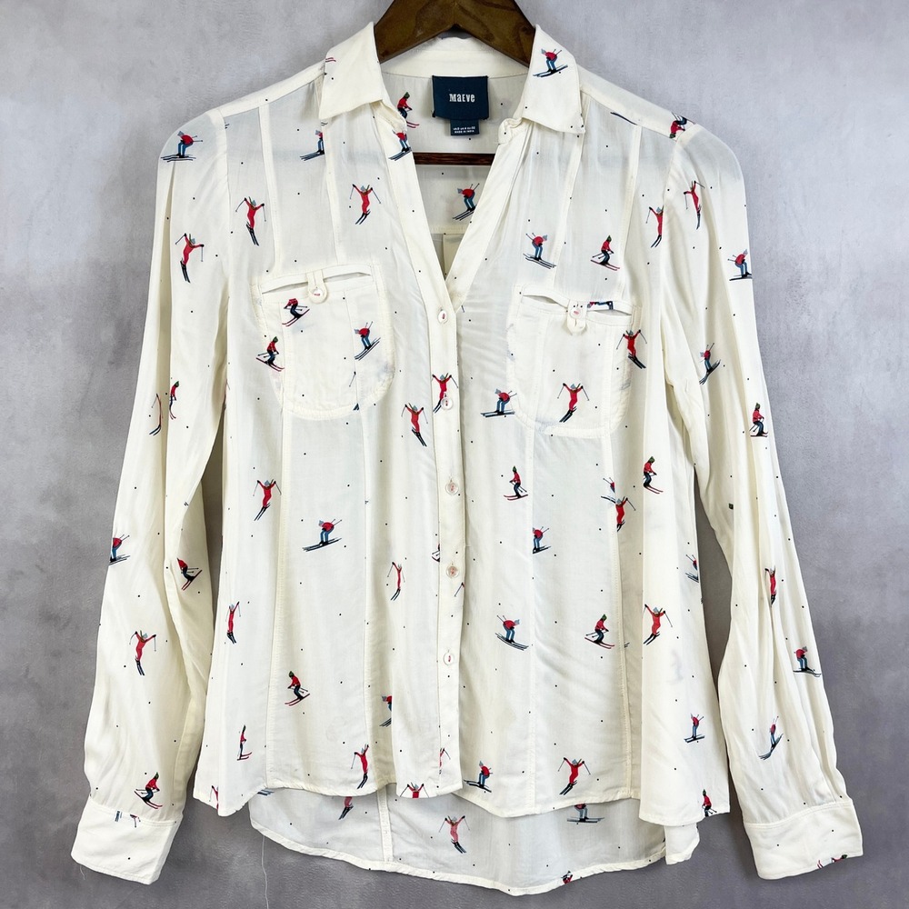 Rails Women's Cream Ski Print Button-Up Shirt